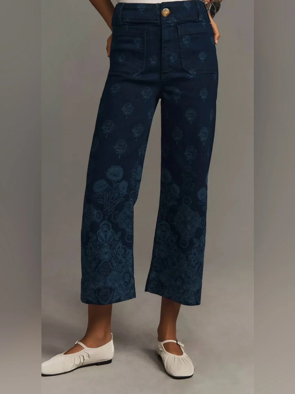 Maeve by Anthropologie The Colette Cropped Wide-Leg Floral Jeans 28P - Picture 2 of 10